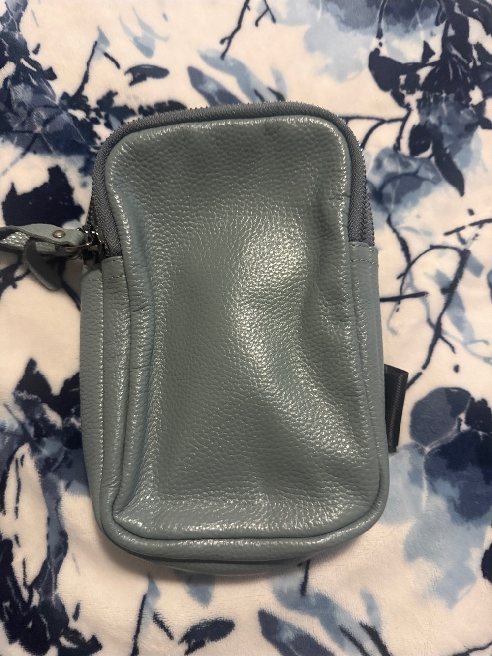 Small Leather Tech Pouch in Dusty Blue